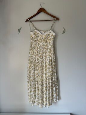 Sleeveless Floral Midi Dress - White & Mustard